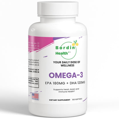Bordin Health Premium Omega-3 Triple Strength Fish Oil 1000mg - Pharmaceutical Grade EPA 180mg DHA 120mg - Wild-Caught Deep Sea Fish - Molecularly Distilled, Burpless - 100 Softgels - Made in USA