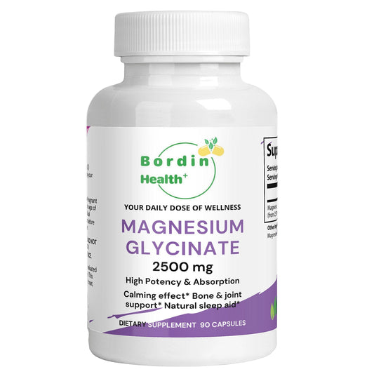 Bordin Health Magnesium Glycinate 2500mg - High Absorption Bisglycinate for Sleep, Calm & Bone Support - 275mg Elemental per Serving - 90 Vegan Capsules (30 Day Supply) - Non-Laxative.
