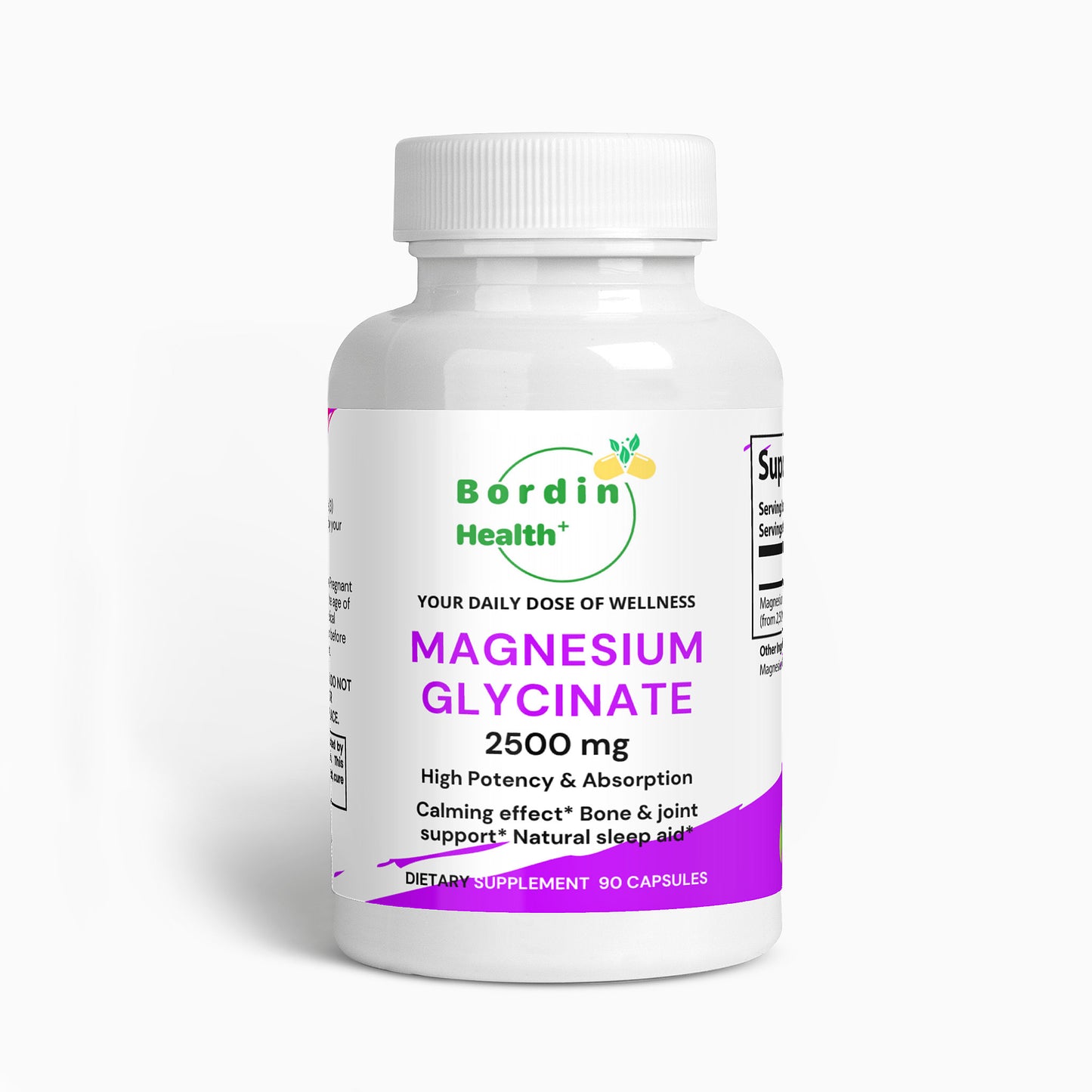 Bordin Health Magnesium Glycinate 2500mg - High Absorption Bisglycinate for Sleep, Calm & Bone Support - 275mg Elemental per Serving - 90 Vegan Capsules (30 Day Supply) - Non-Laxative.