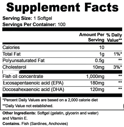 Bordin Health Premium Omega-3 Triple Strength Fish Oil 1000mg - Pharmaceutical Grade EPA 180mg DHA 120mg - Wild-Caught Deep Sea Fish - Molecularly Distilled, Burpless - 100 Softgels - Made in USA