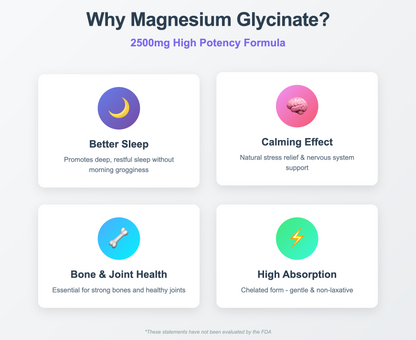 Bordin Health Magnesium Glycinate 2500mg - High Absorption Bisglycinate for Sleep, Calm & Bone Support - 275mg Elemental per Serving - 90 Vegan Capsules (30 Day Supply) - Non-Laxative.